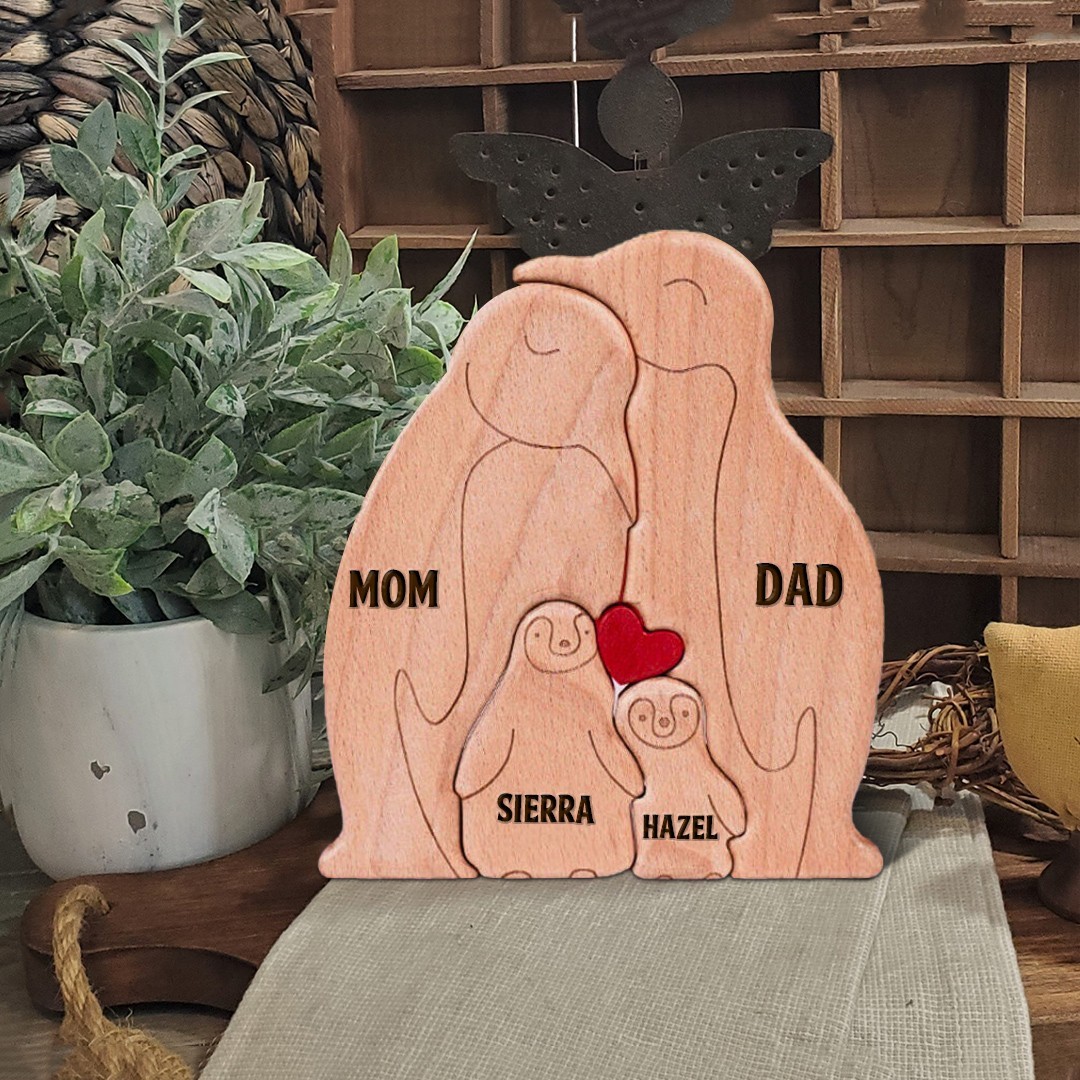 Personalized Penguin Family Puzzle Wooden Sign With Names Unique Gift For Family Mother's Day Gift Ideas