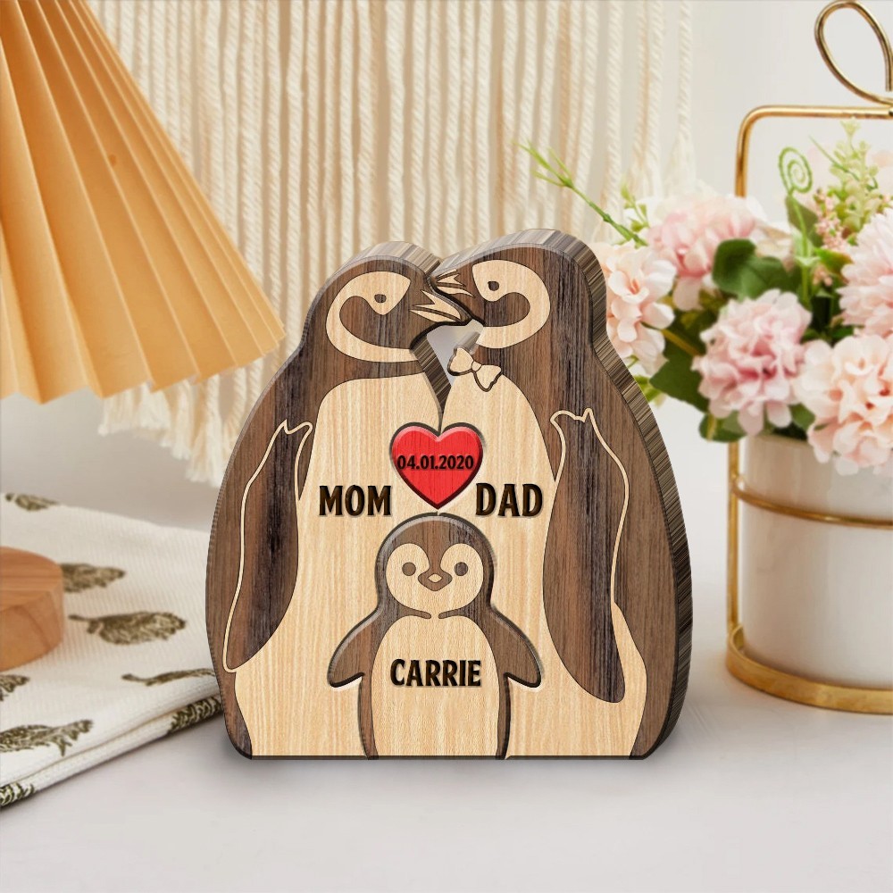 Custom Penguin Family Puzzle Wooden Sign With Names Mother's Day Gift Ideas