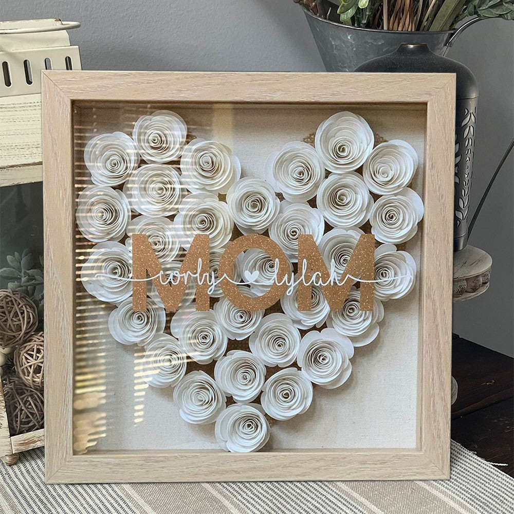 Customized Wooden Handmade Mom Flower Shadow Box Heartful Gift For Mom Grandma Mother's Day Gift Ideas