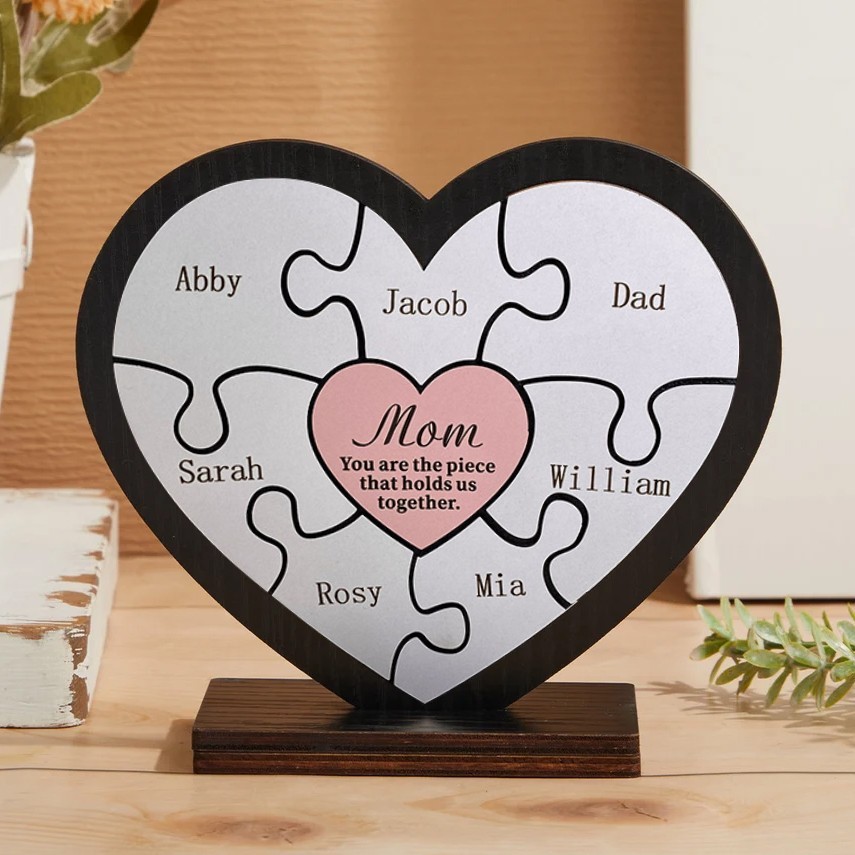 Personalized Wooden Mom Puzzle Sign with Kids Names Mother's Day Gift Ideas