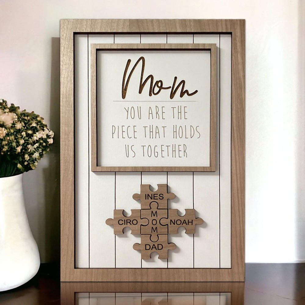 Personalized Wooden Mom Puzzle Sign with Kids Names Mother's Day Gift Ideas