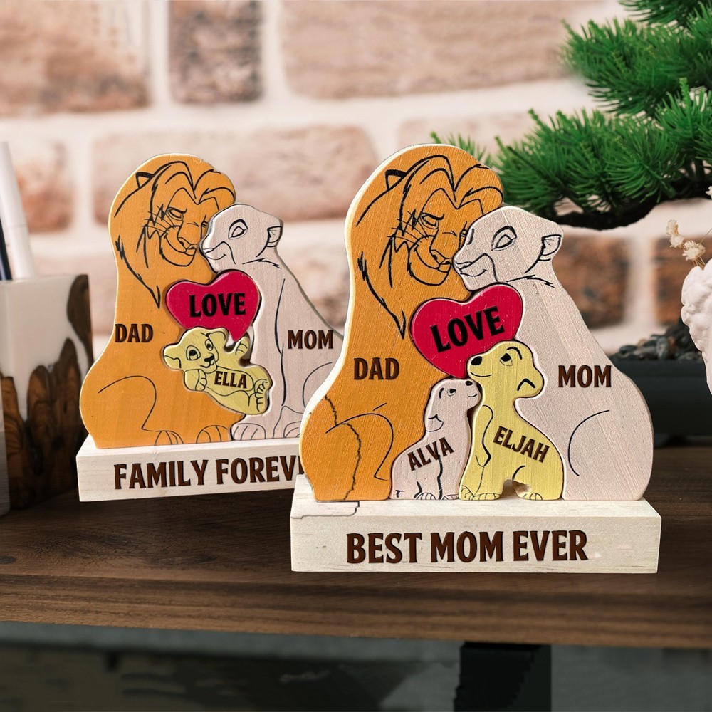 Personalized Wooden Lions Family Puzzle with Engraved Names Keepsake Gifts for Family Christmas Gift for Mom Dad