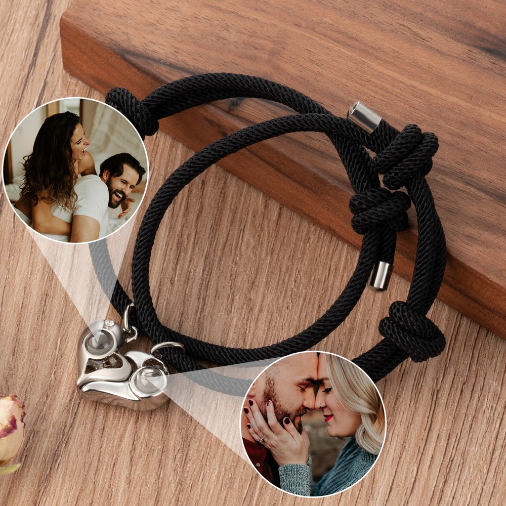Personalized Couple Magnetic Matching Photo Projection Bracelet Unique Gifts for Girlfriend Wife Valentine's Day Gifts