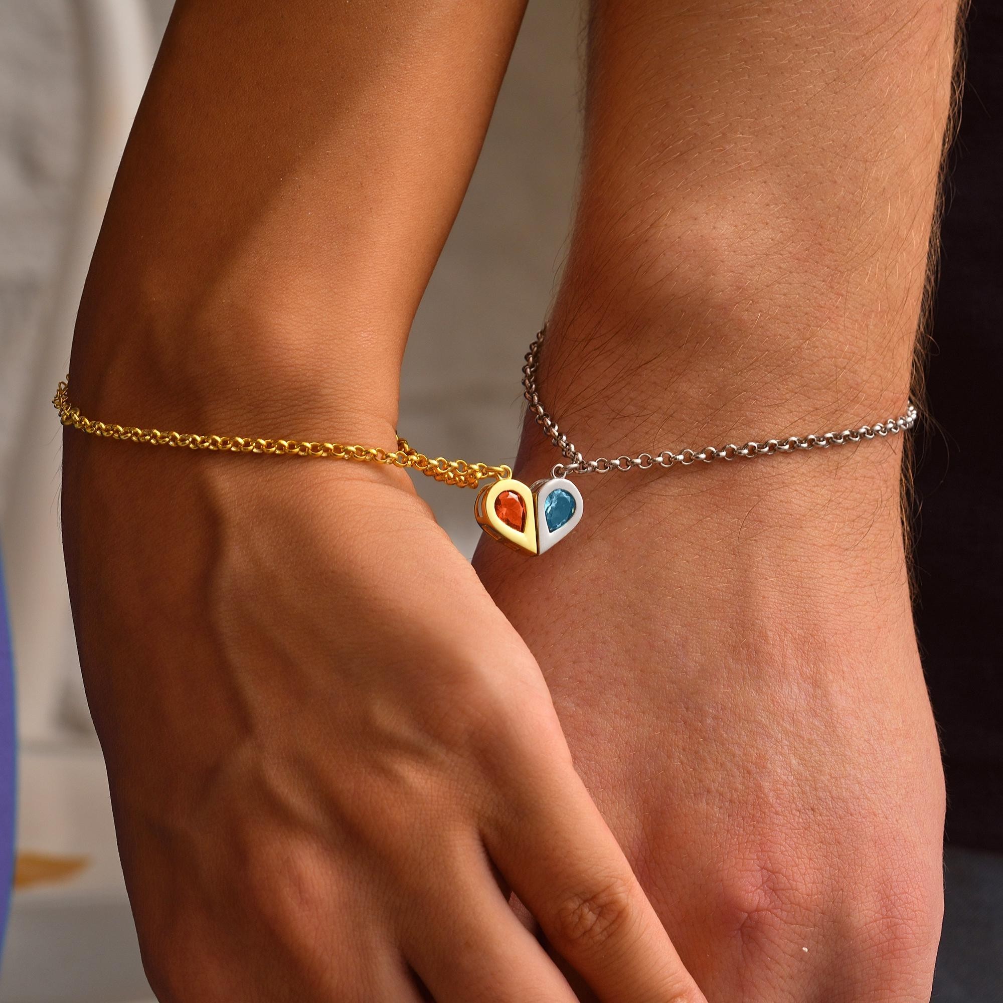 Personalized Couple Matching Magnetic Heart Bracelet Set Anniversary Gift for Her Valentine's Day Gifts for Couples