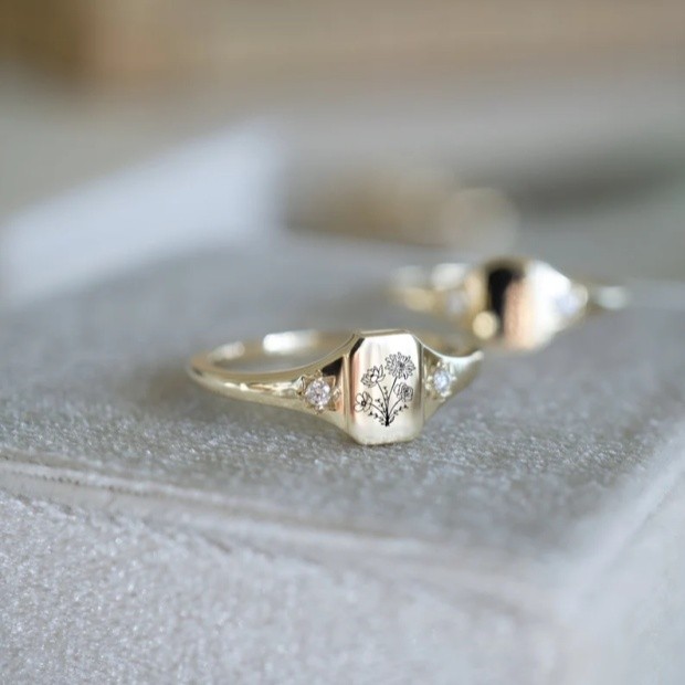Personalized Dainty Birth Flowers Ring For Women Best Gift For Mother's Day