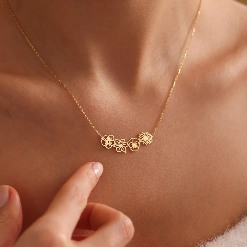 Personalized Dainty Birth Flower Necklace For Mother's Day