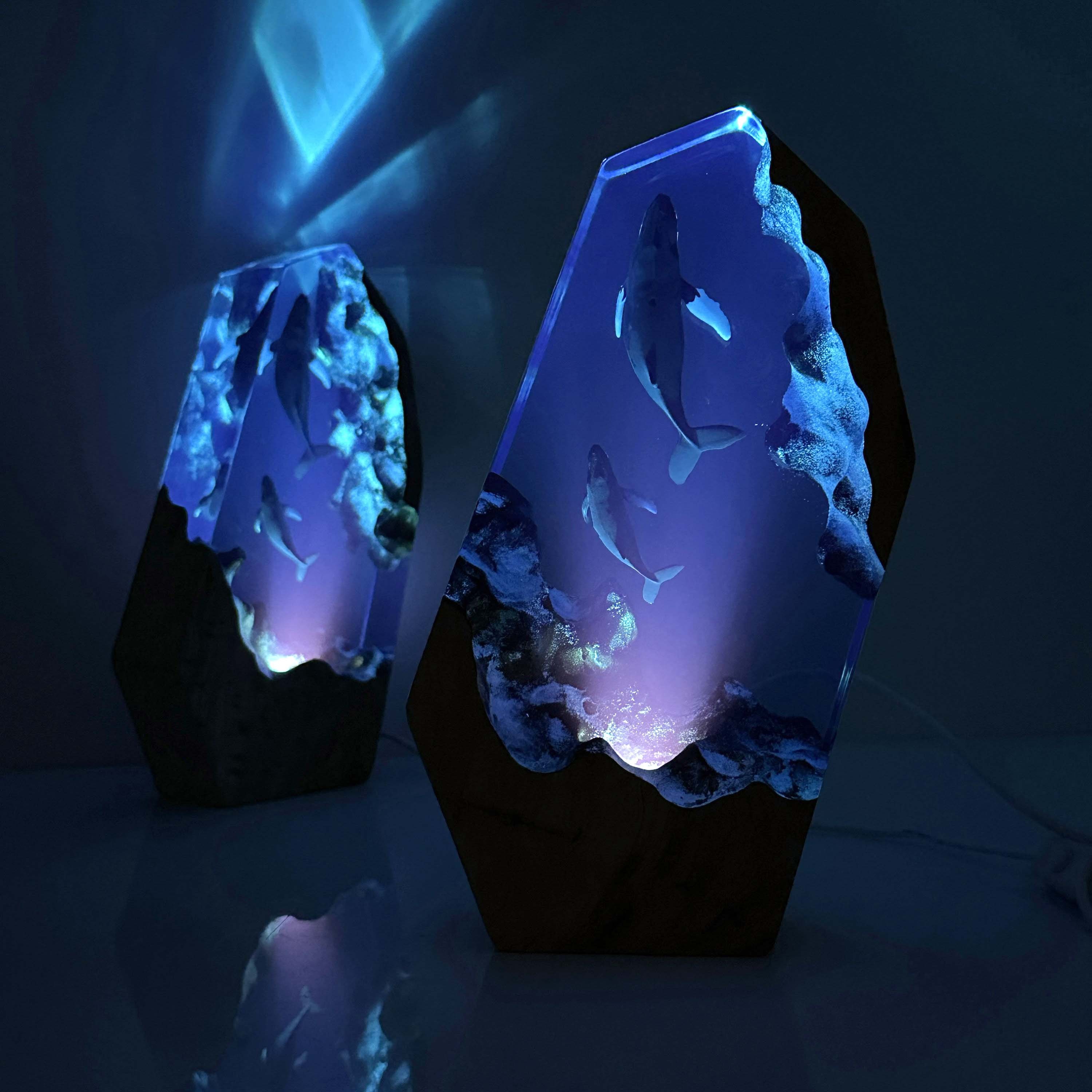 Oceanic Dreams Mother Child Humpback Whales Resin Night Light