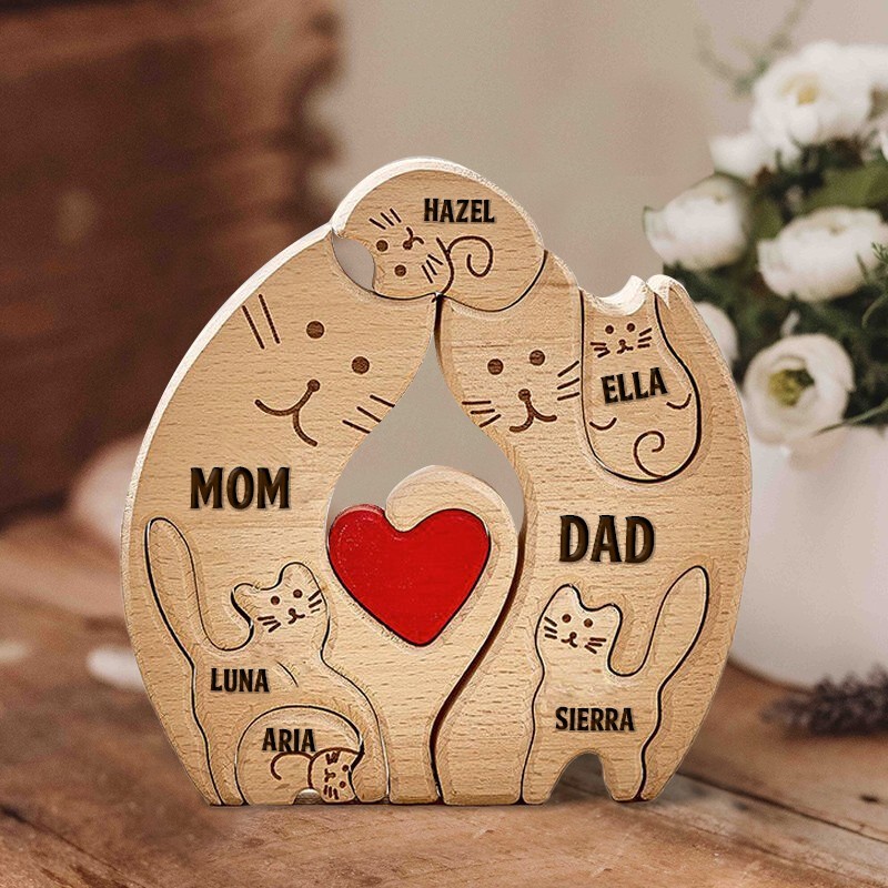 Personalized Cat Family Wooden Puzzle Names Sign Heartful Gift Ideas For Family