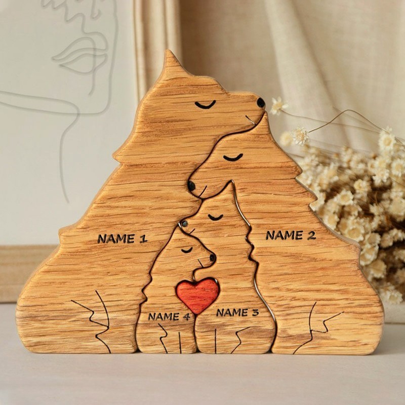 Personalized Wooden Wolf Family Names Puzzle Keepsake