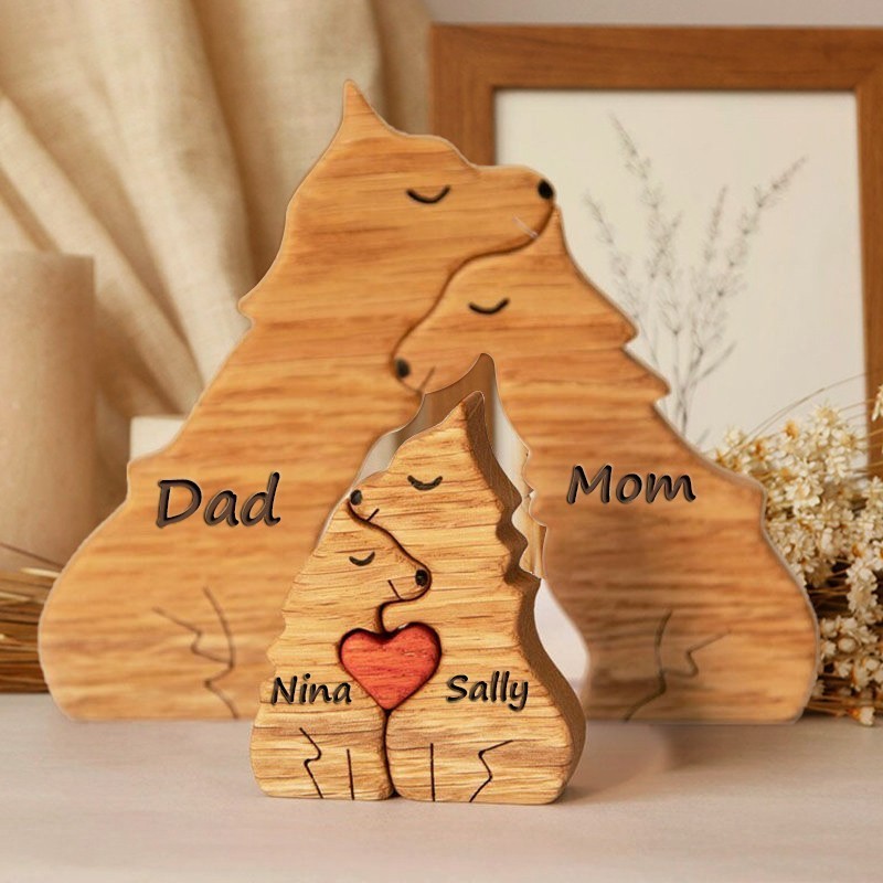 Personalized Wooden Wolf Family Names Puzzle Keepsake