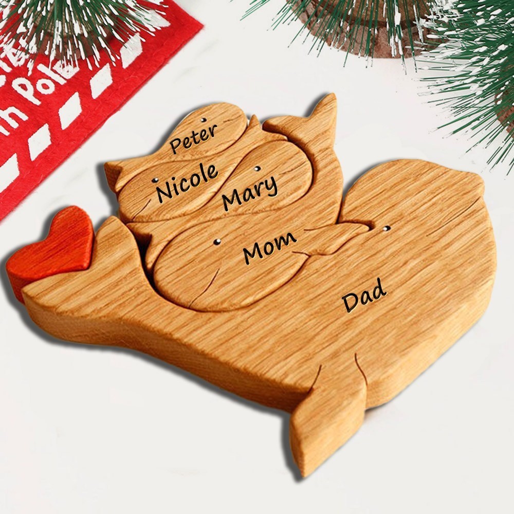 Personalized Wooden Whale Engraved Names Family Puzzle