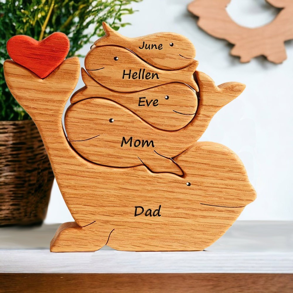 Personalized Wooden Whale Engraved Names Family Puzzle