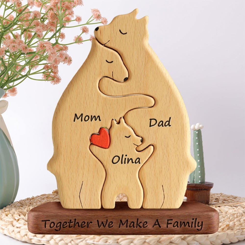 Personalized Wooden Bear Family Puzzle with Names