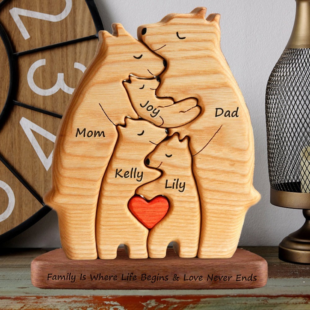Personalized Wooden Bear Family Puzzle with Names