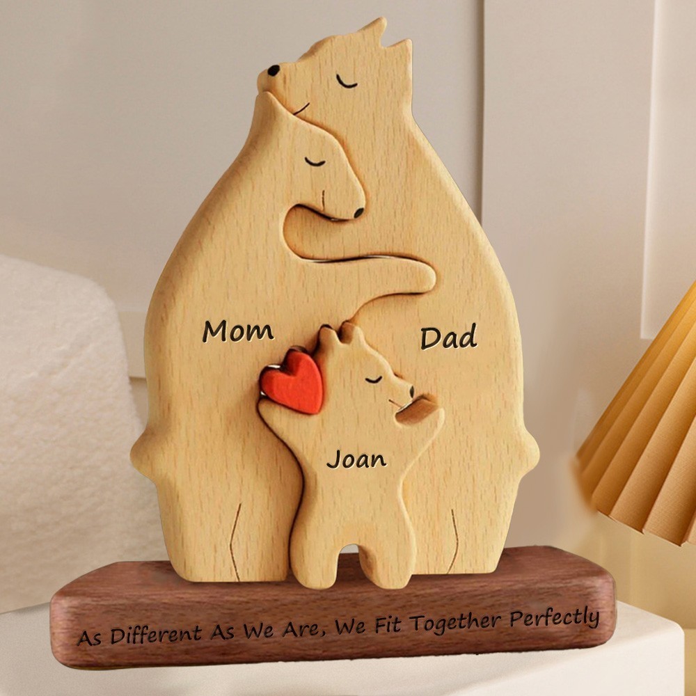 Personalized Wooden Bear Family Puzzle with Names