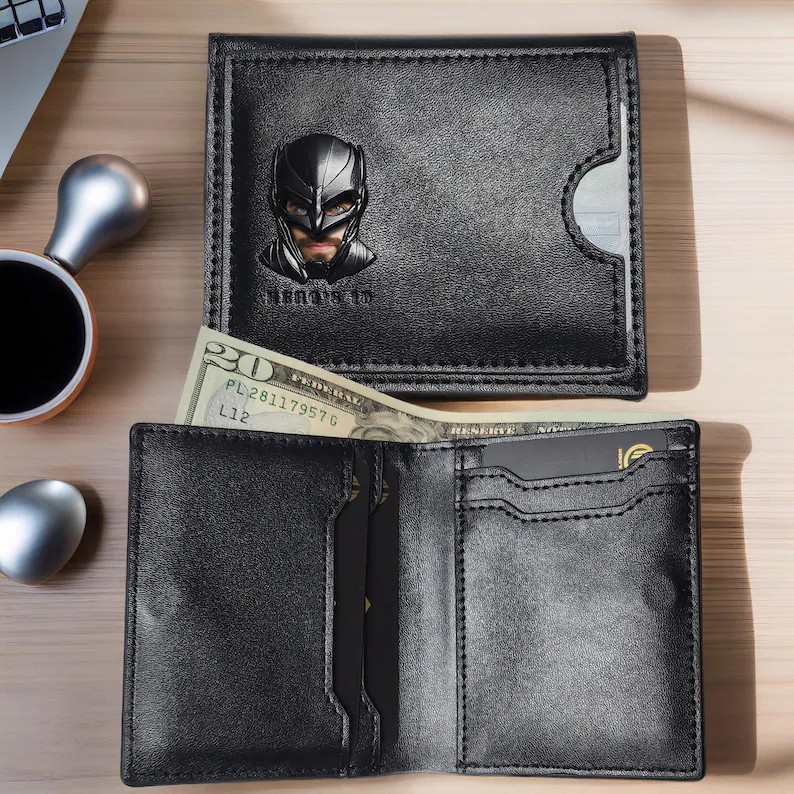 Personalized Leather Bat ID Wallet for Men Unique Gift for Father's Day