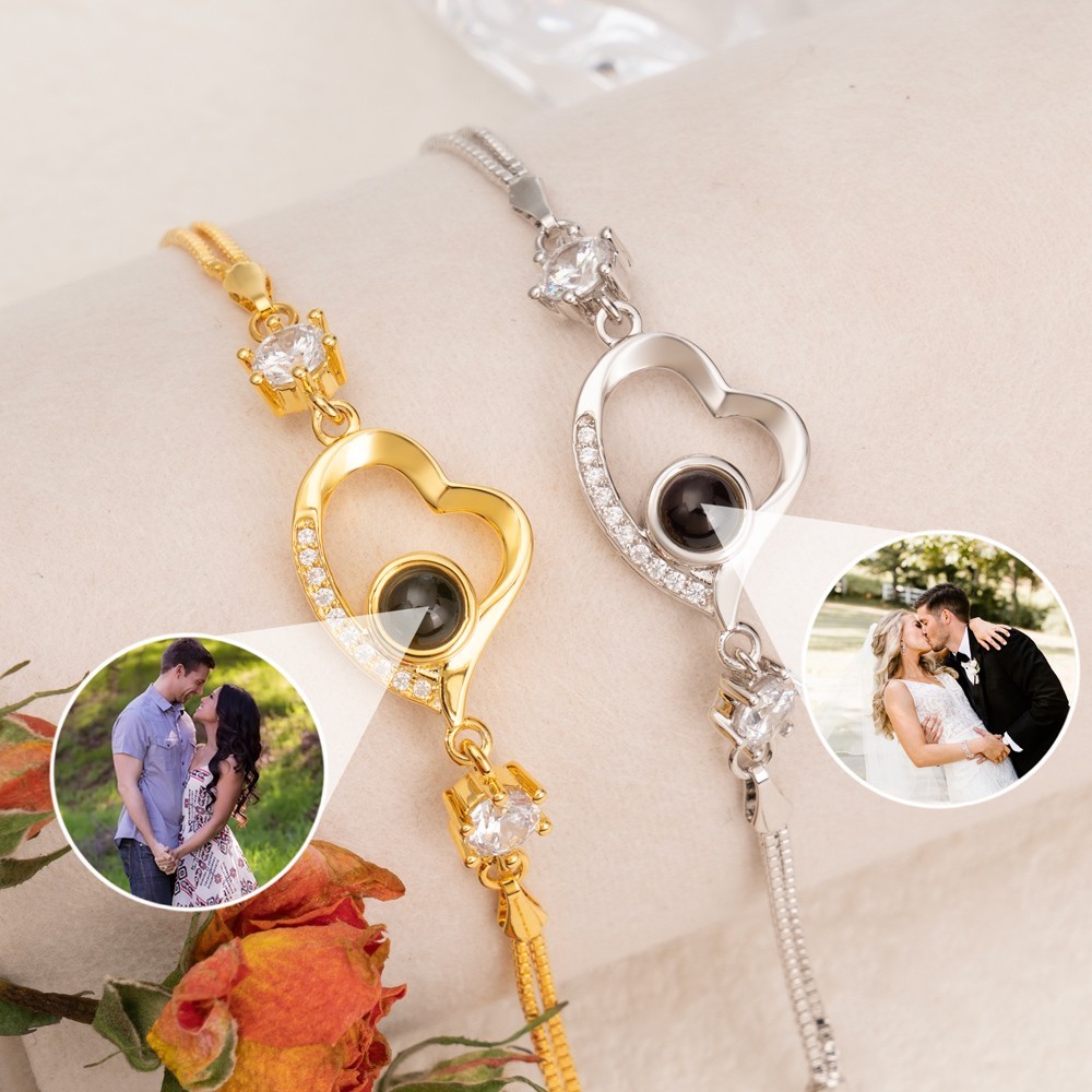 Personalized Heart Photo Projection Bracelet for Women Mother's Day Gifts