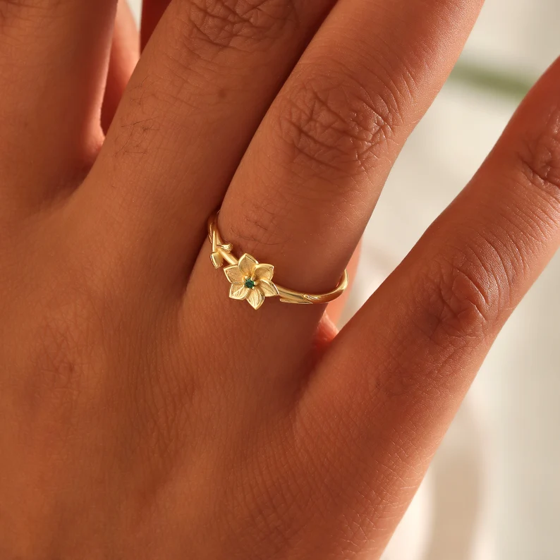 Personalized Combined Birth Flower Ring  Best Gift For Mother's Day