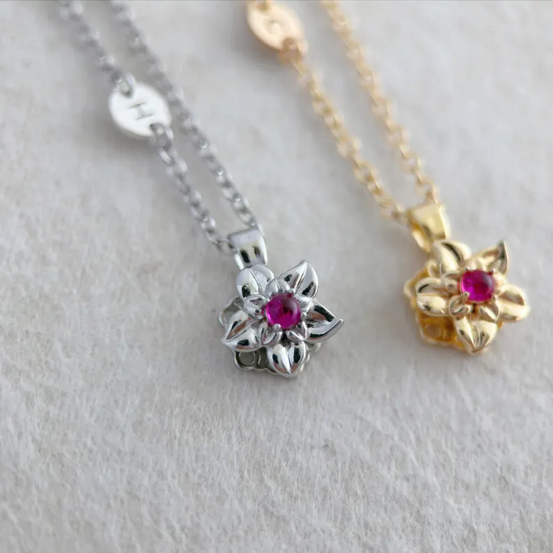 Dainty Birth Flower Personalized Necklace With Birthstone Mother's Day Gift