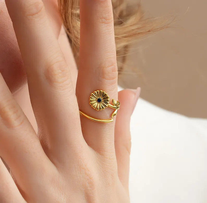 Personalized Rings With Birthstone And Birth Flower Unique Gift For Mother's Day