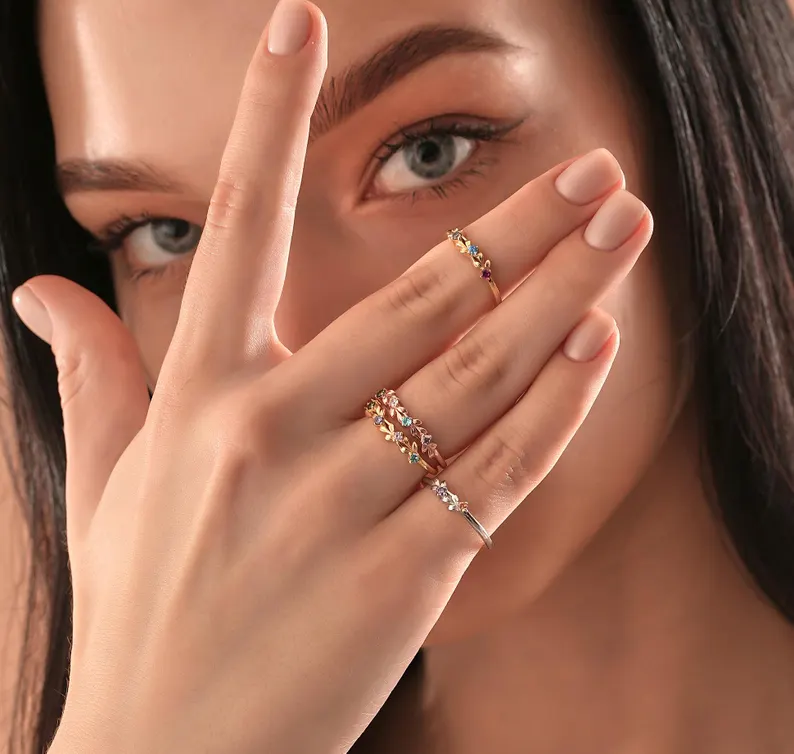 Personalized Rings With Birthstone Best Gift For Mother's Day