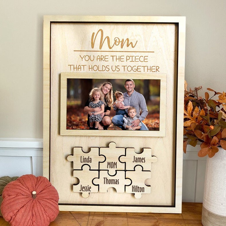 Personalized Family Photo Wooden Puzzle Frame for Mom