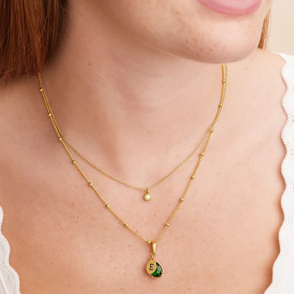 Personalized Birthday Stone Initial Necklace Mother's Day Gift