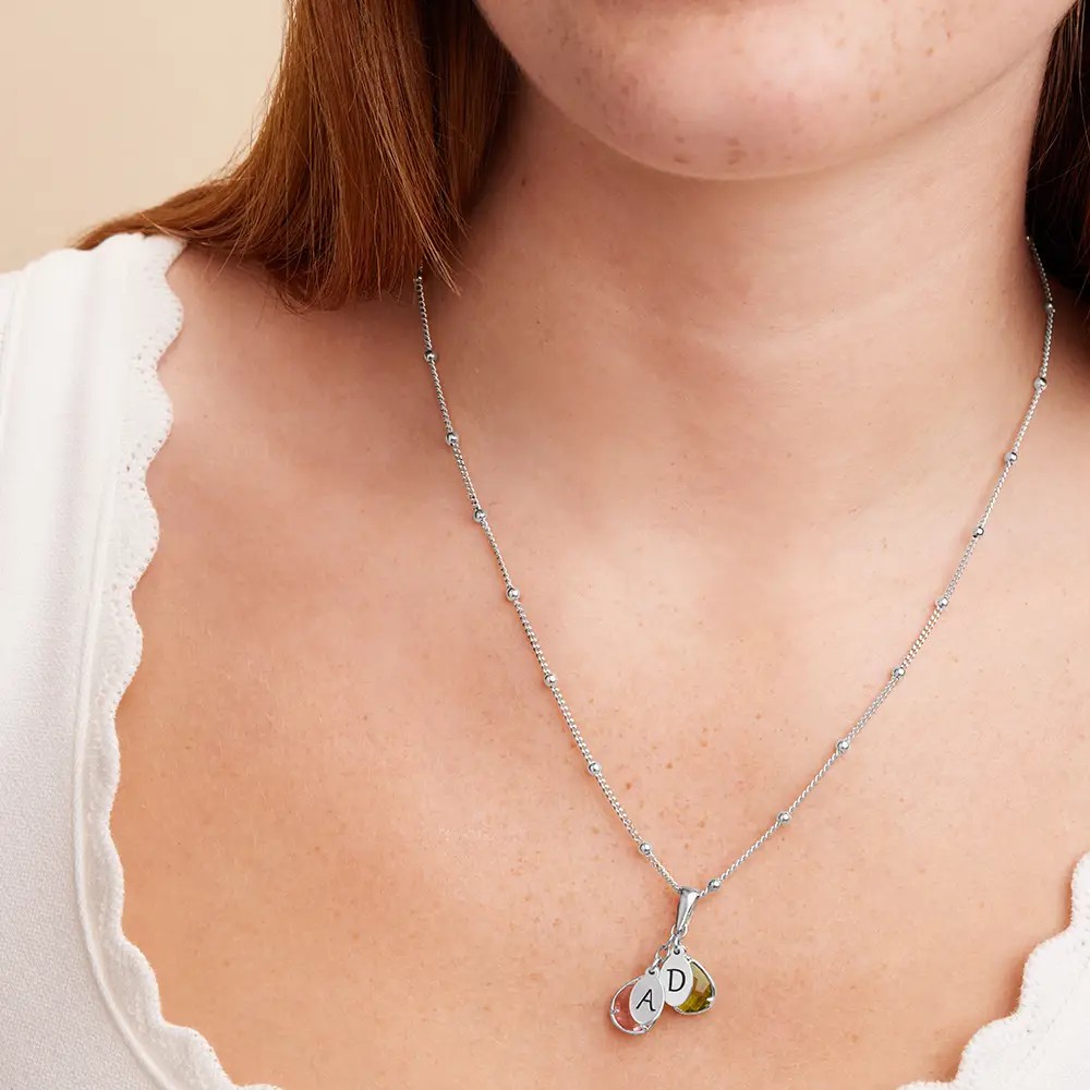 Personalized Birthday Stone Initial Necklace Mother's Day Gift
