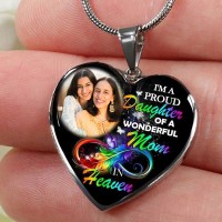 A Proud Daughter Of A Wonderful Mom In Heaven Personalized Heart Pendant Memorial Photo Necklace Sympathy Gift