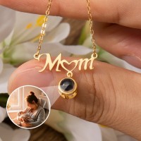Personalized Heart Charm Mom Photo Projection Necklace With Picture Inside Keepsake Gift For New Mom