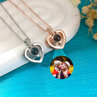 Personalized Roman Numerals Memorial Photo Projection Necklace for Women