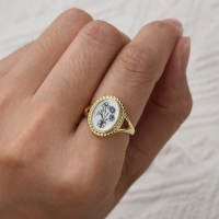 Personalized Pearl Black Agate Oval Birth Flower Ring Mother's Day Gift