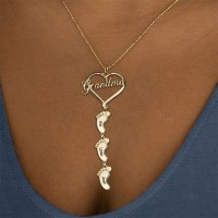 Personalized Baby Feet Pendants Grandma Name Necklace Birthday Gift For Grandma