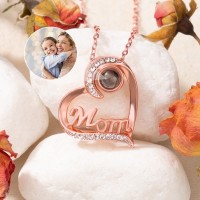 Custom Mom I Love You Heart Shaped Photo Projection Necklace With Picture Inside Unique Gift For New Mom