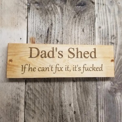 Personalized Dad's Shed Engraved Solid Wood Sign Father's Day Gift