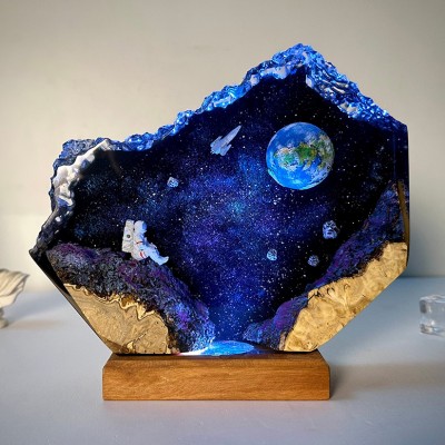 Space Galaxy Resin and Wood Night Light Interstellar Epoxy Lamp