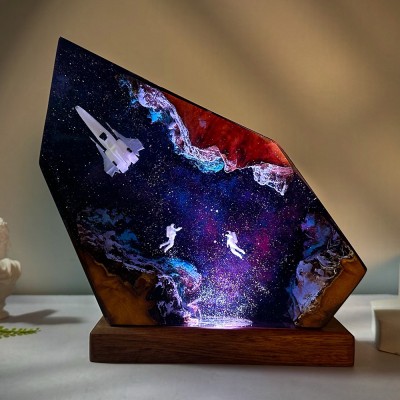 Space Galaxy Resin and Wood Night Light Interstellar Epoxy Lamp