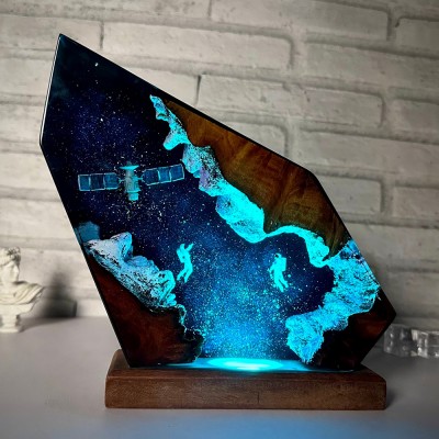 Space Galaxy Resin and Wood Night Light Interstellar Epoxy Lamp