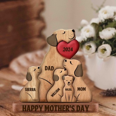Custom Wooden Dogs Family Member Names Puzzle Sign Mother's Day Gift Ideas