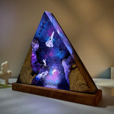 Space Galaxy Resin and Wood Night Light Interstellar Epoxy Lamp