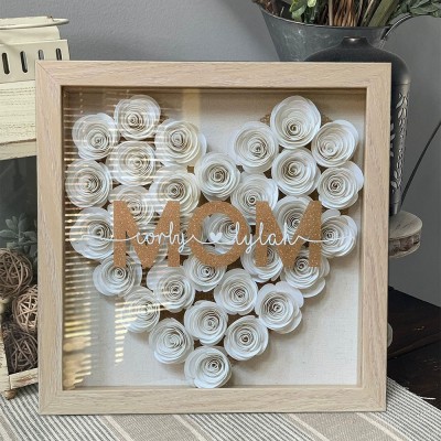 Customized Wooden Handmade Mom Flower Shadow Box Heartful Gift For Mom Grandma Mother's Day Gift Ideas