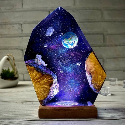 Space Galaxy Resin and Wood Night Light Interstellar Epoxy Lamp