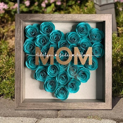 Customized Wooden Handmade Mom Flower Shadow Box Heartful Gift For Mom Grandma Mother's Day Gift Ideas