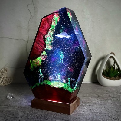 Space Galaxy Resin and Wood Night Light Interstellar Epoxy Lamp