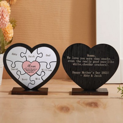 Personalized Wooden Mom Puzzle Sign with Kids Names Mother's Day Gift Ideas
