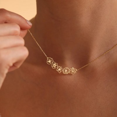 Personalized Dainty Birth Flower Necklace For Mother's Day