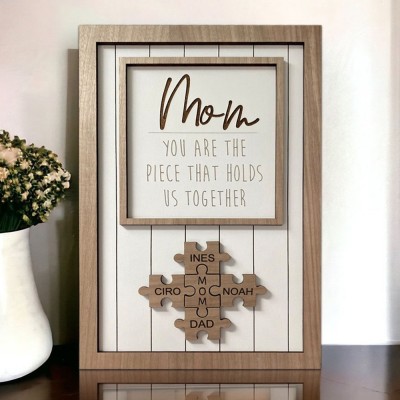 Personalized Wooden Mom Puzzle Sign with Kids Names Mother's Day Gift Ideas