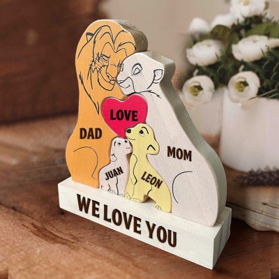 Personalized Wooden Lions Family Puzzle with Engraved Names Keepsake Gifts for Family Christmas Gift for Mom Dad