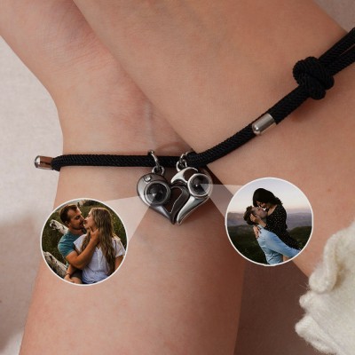 Personalized Couple Magnetic Matching Photo Projection Bracelet Unique Gifts for Girlfriend Wife Valentine's Day Gifts