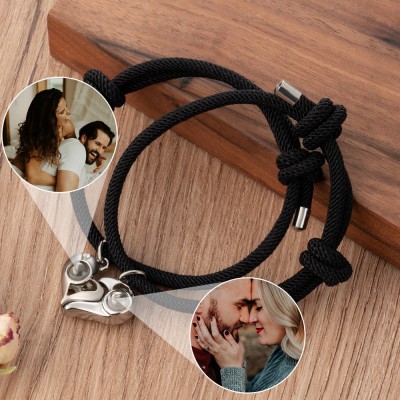 Personalized Couple Magnetic Matching Photo Projection Bracelet Unique Gifts for Girlfriend Wife Valentine's Day Gifts